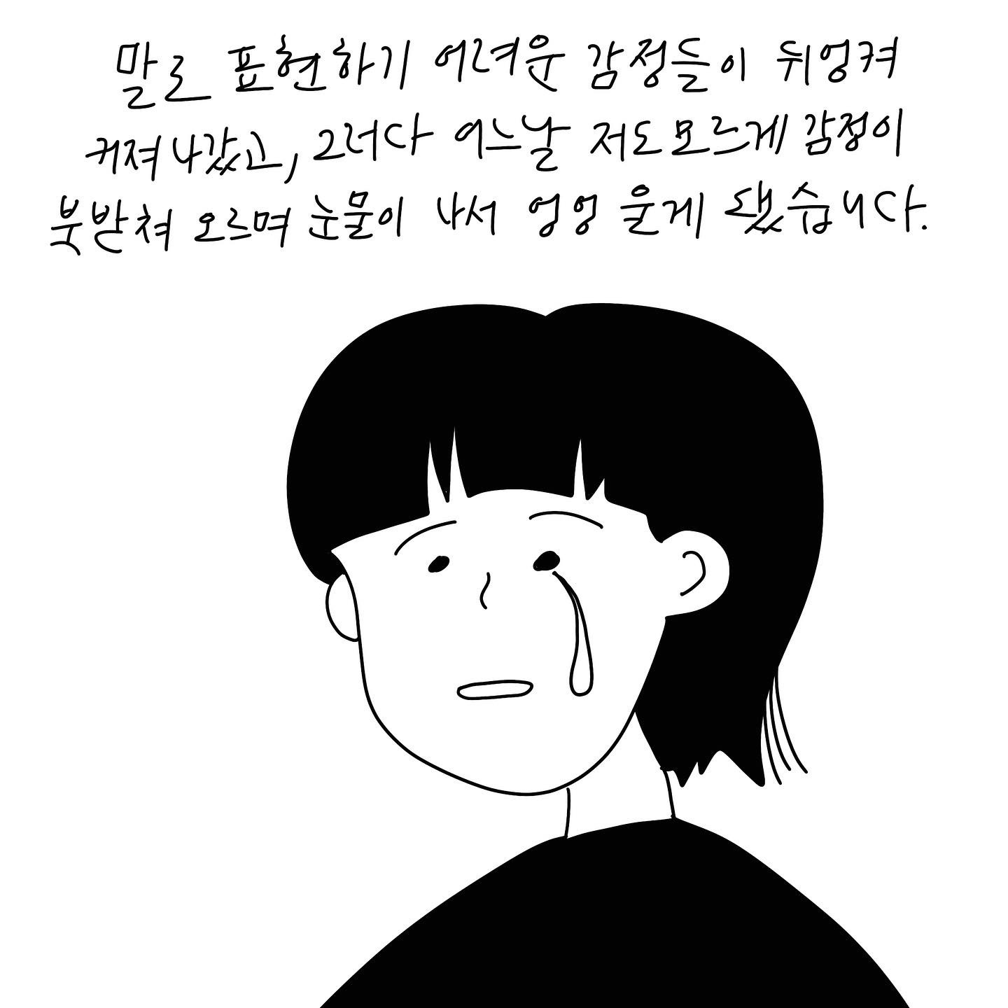 (샴마) 말로 표현하기 어려운 감정들이 뒤엉켜 커져나갔고, 그러다 어느날 저도 모르게 감정이 북받쳐 오르며 눈물이 나서 엉엉 울게 됐습니다.